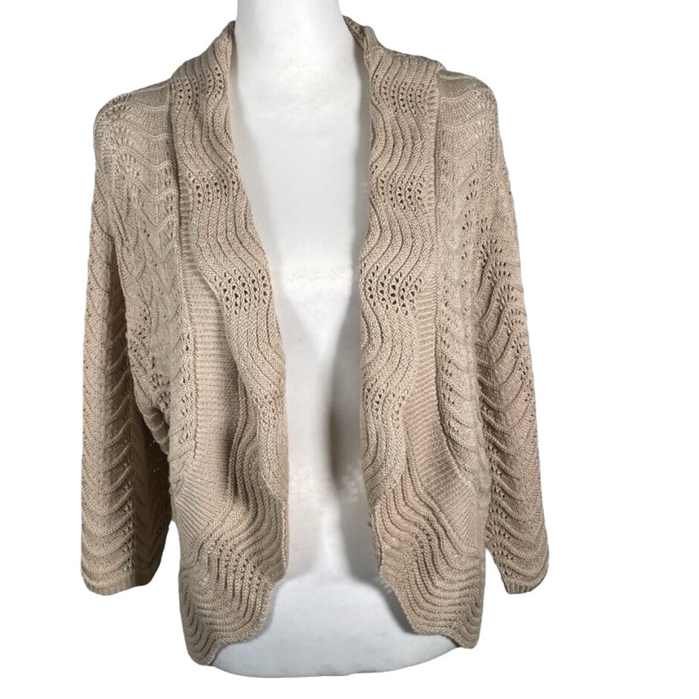 Joseph A Tan Shawl Collar Open Weave 3/4 Sleeve Cardigan Sweater XL